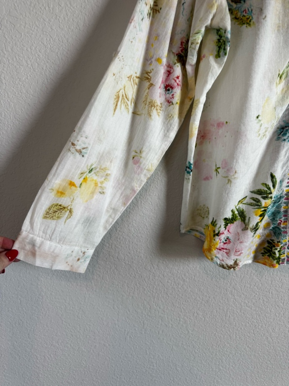 The Nu Vintage Floral Print Embroidered Boho Romantic Delicate Button Down Top L - Picture 2 of 9